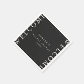 Brautparty Black und Taupe Typografie Willkommen Serviette (Ecke)