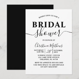 Brautparty Black & White Calligraphy Einladung