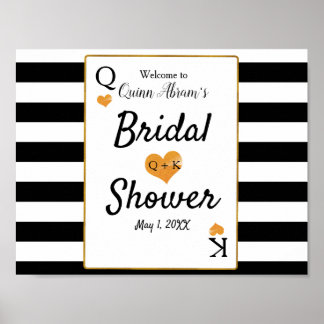 Brautparty Black & White Strips King & Queen Poster