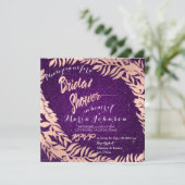 Brautparty Blätter Glitzer Rose Gold Violet Purpl Einladung (Stehend Vorderseite)