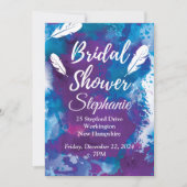 Brautparty, Blau und Federn Einladung (Vorderseite)