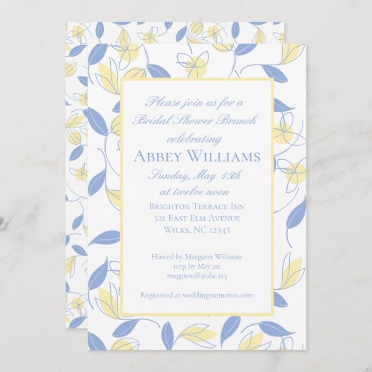 Brautparty Blau und Gelb Einladung (Vorne/Hinten)