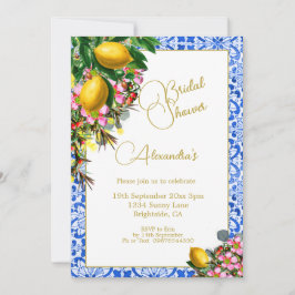Brautparty Blau Weiße Tile Lemons Floral Einladung