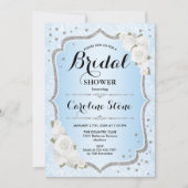 Brautparty - Blaue Silberne Rosen Einladung (Vorderseite)