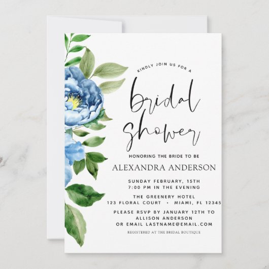 Brautparty Blauer Blumengarten Blume Einladung (Vorderseite)