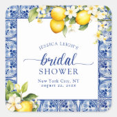 Brautparty Blauer Mittelmeerlemon Quadratischer Aufkleber (Vorderseite)