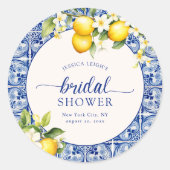 Brautparty Blauer Mittelmeerlemon Runder Aufkleber (Vorderseite)