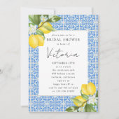 Brautparty Blauer Tile Lemon Einladung (Vorderseite)