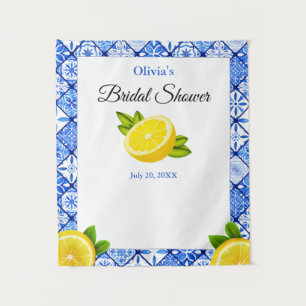 Brautparty Blauer Tile Lemon Wandteppich
