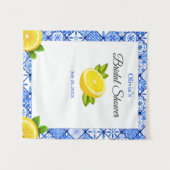 Brautparty Blauer Tile Lemon Wandteppich (Vorderseite (Horizontal))