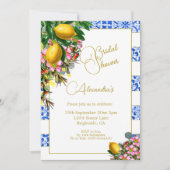 Brautparty Blauer weißer Streifen Lemons Bläschen Einladung (Vorderseite)