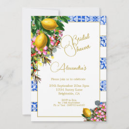 Brautparty Blauer weißer Streifen Lemons Bläschen Einladung