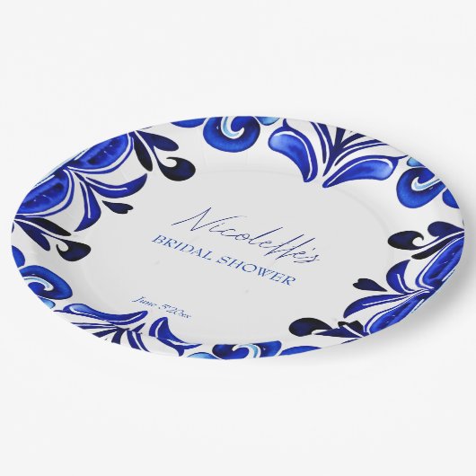 Brautparty "Blaues Mittelmeer" Pappteller (Schrägansicht)