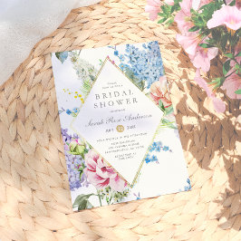 Brautparty | Blaues und Lila Wasserfarbenblühen Einladung