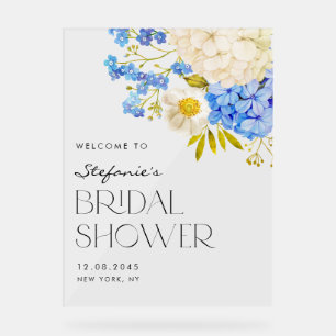 Brautparty Blue and White Hydrangeas - Willkommen Acrylschild