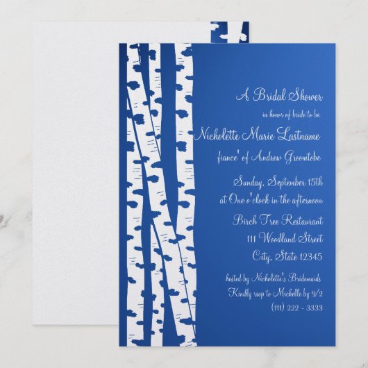 Brautparty Blue Birch Tree Einladung (Vorne/Hinten)