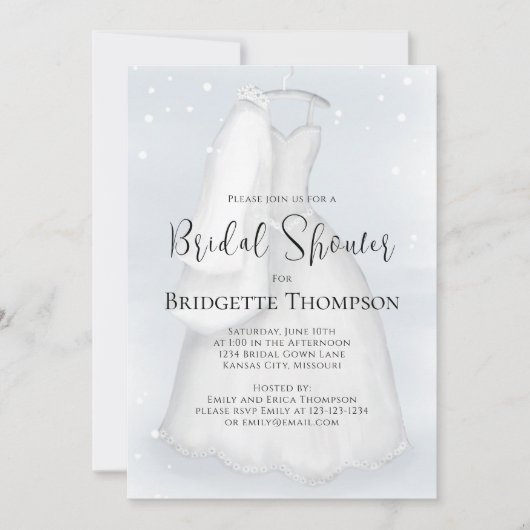 Brautparty Blue Elegante Script Hochzeitskleid Einladung (Vorderseite)