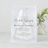 Brautparty Blue Elegante Script Hochzeitskleid Einladung (Stehend Vorderseite)