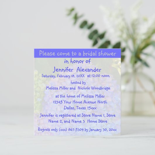 Brautparty Blue Hydrangea Einladung (Stehend Vorderseite)