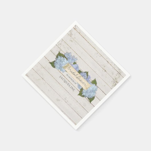 Brautparty Blue Hydrangea Shiplap Holzbrett Serviette (Ecke)