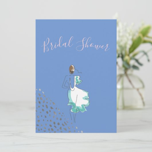 Brautparty Blue Pink White Simple Einladung (Stehend Vorderseite)