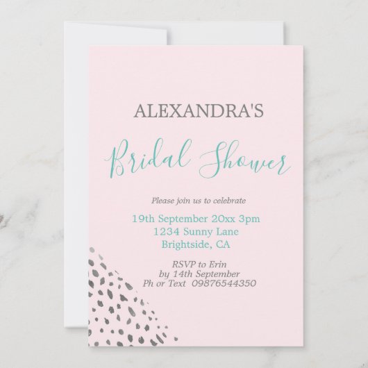 Brautparty Blue Pink White Simple Einladung (Rückseite)