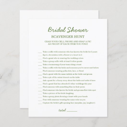 Brautparty Blue Scavenger Hunt (Vorne/Hinten)