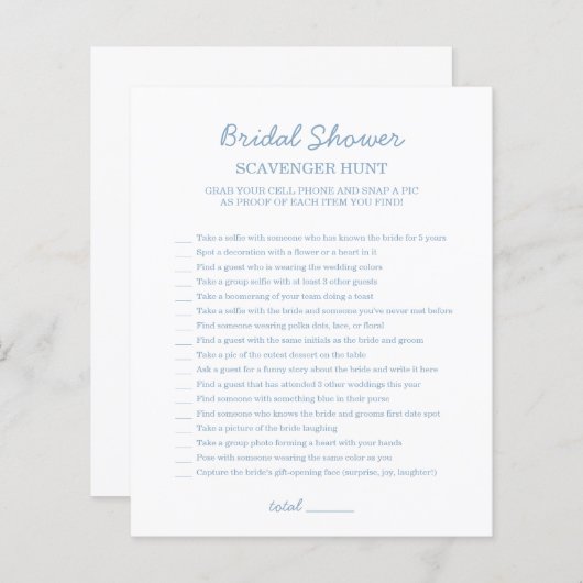 Brautparty Blue Scavenger Hunt (Vorne/Hinten)