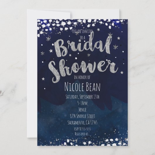 Brautparty Blue & Silver Starry Einladungen (Vorderseite)