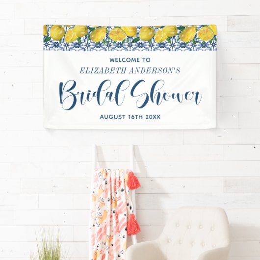 Brautparty Blue Tile Lemon - Mittelmeer Willkommen Banner (Insitu)