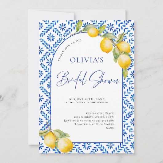 Brautparty "Blue Tiles" Einladung (Vorderseite)