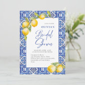 Brautparty "Blue Tiles" Einladung (Stehend Vorderseite)