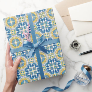 Brautparty Blue Tiles Geschenkpapier