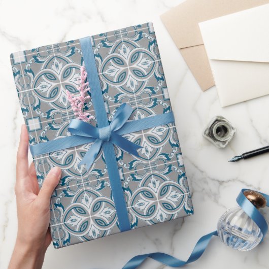 Brautparty Blue Tiles Geschenkpapier (Schenken)