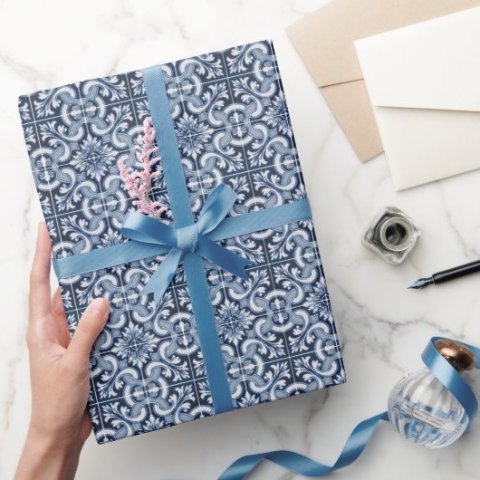 Brautparty Blue Tiles Geschenkpapier (Schenken)