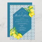 Brautparty Blue Tiles Lemon Einladung (Vorne/Hinten)