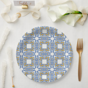 Brautparty Blue Tiles Pappteller