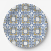 Brautparty Blue Tiles Pappteller (Vorderseite)