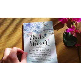 Brautparty Blue Watercolor Boho Blumenfedern Einladung