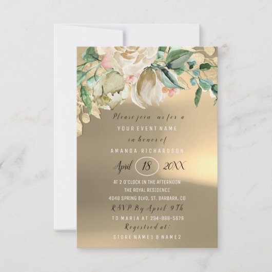 Brautparty Blume Brunch Green Gold Rose Rustikal Einladung (Vorderseite)