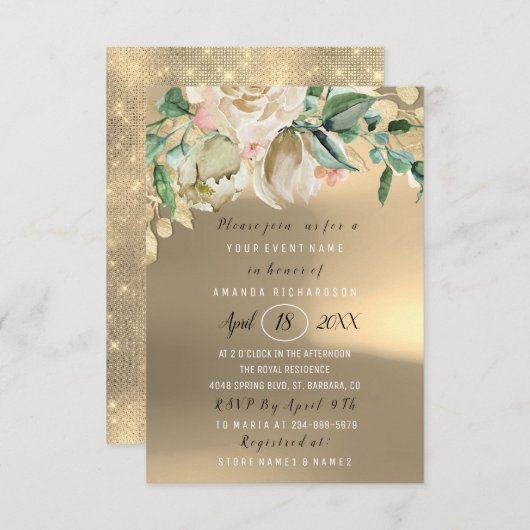 Brautparty Blume Brunch Green Gold Rose Rustikal Einladung (Vorne/Hinten)