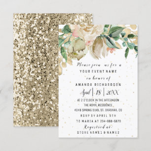 Brautparty Blume Brunch Grün Weißer Glitzer Einladung