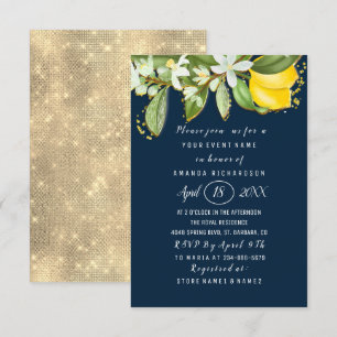 Brautparty Blume Brunch Lemon Green Navy Einladung