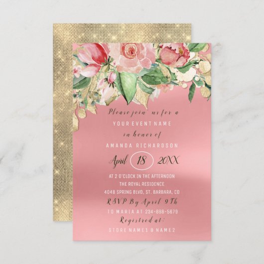 Brautparty Blume Brunch Minze Aquarell Rose Einladung (Vorne/Hinten)