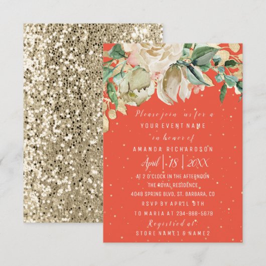 Brautparty Blume Brunch Minze Korallenwasser Einladung (Vorne/Hinten)