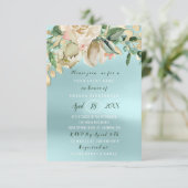 Brautparty Blume Brunch Minze Rose Blau Einladung (Stehend Vorderseite)