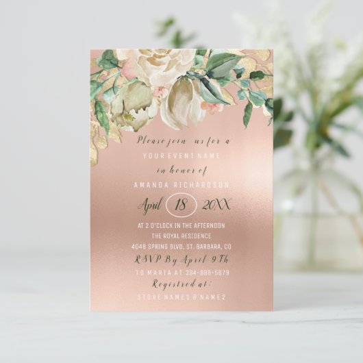 Brautparty Blume Brunch Minze Rose Blush Haut Einladung (Stehend Vorderseite)