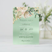 Brautparty Blume Brunch Minze Wasserfarbe Gold Einladung (Stehend Vorderseite)