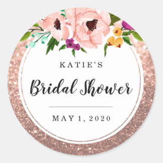 Brautparty Blume Kronen Glitzer Rosa Rose Gold Runder Aufkleber