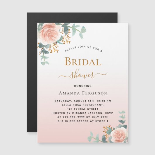 Brautparty Blumen Rose Gold Grün Luxus Magneteinladung (Vorne/Hinten)